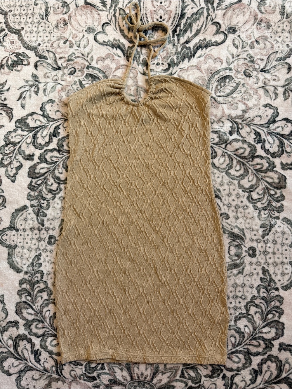 H&M Tan Ribbed Halter Mini Dress